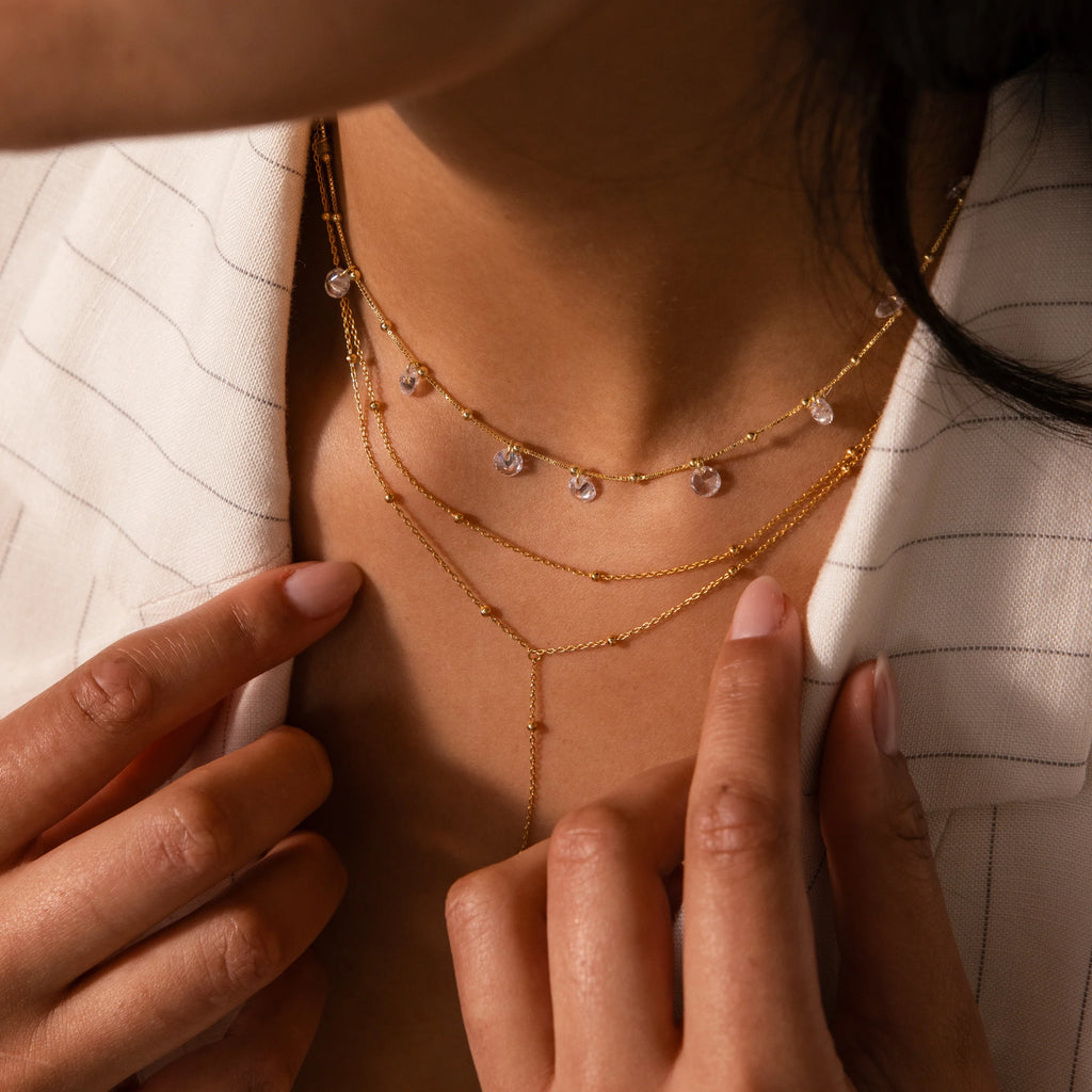 Satellite Diamond Necklace Silver 18K Gold Plated