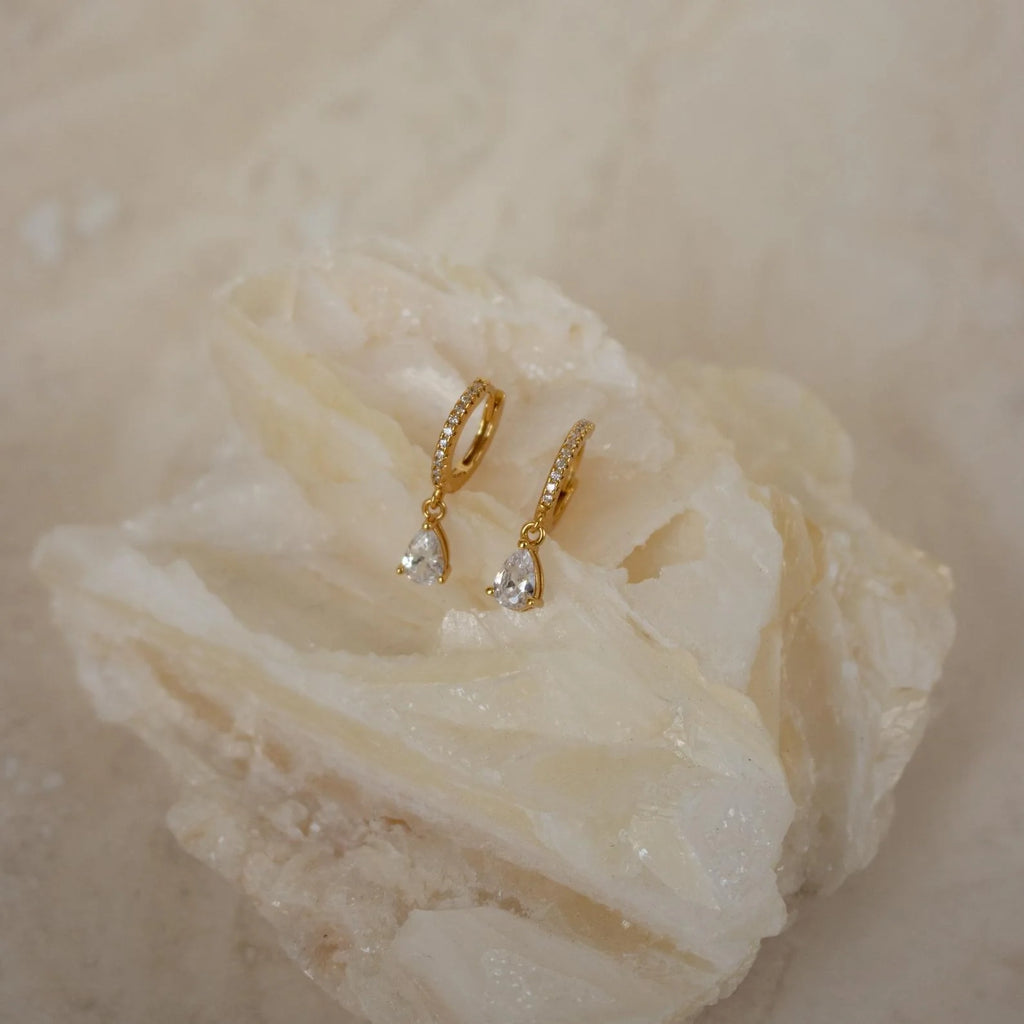 Diamond Drop Huggies Silver 18K Gold Plated