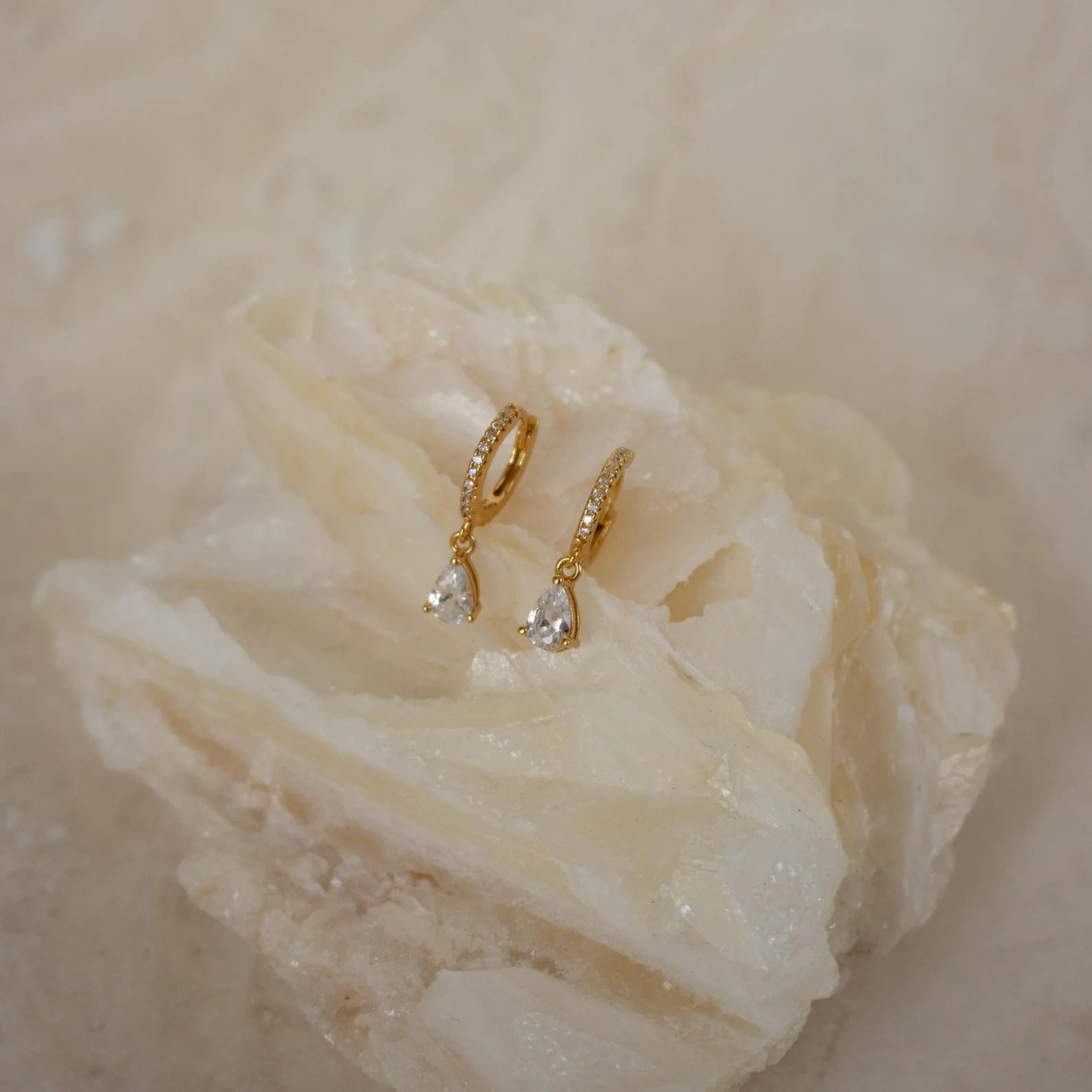 Diamond Drop Huggies Silver 18K Gold Plated