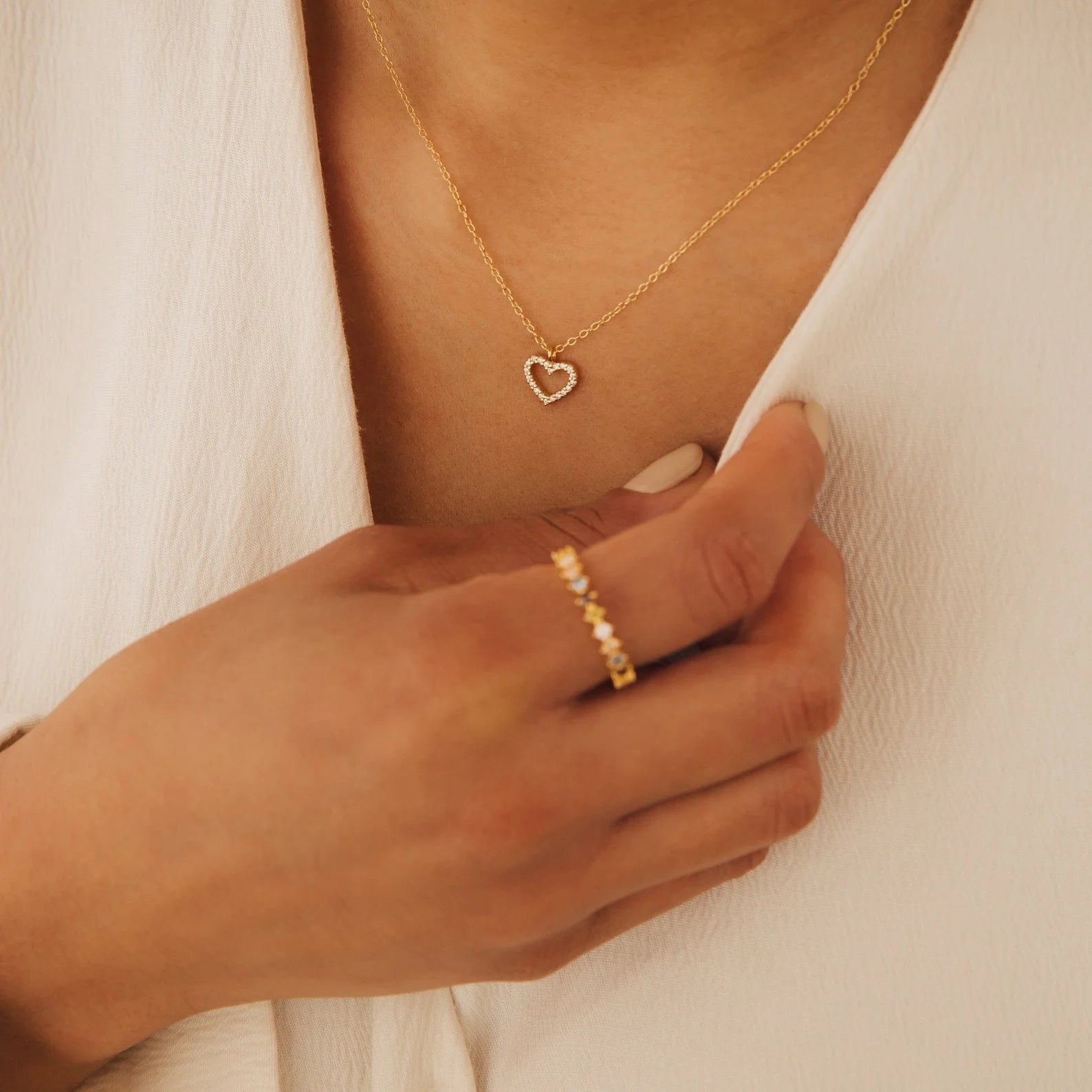 Forever Pave Heart Necklace Silver 18K Gold Plated