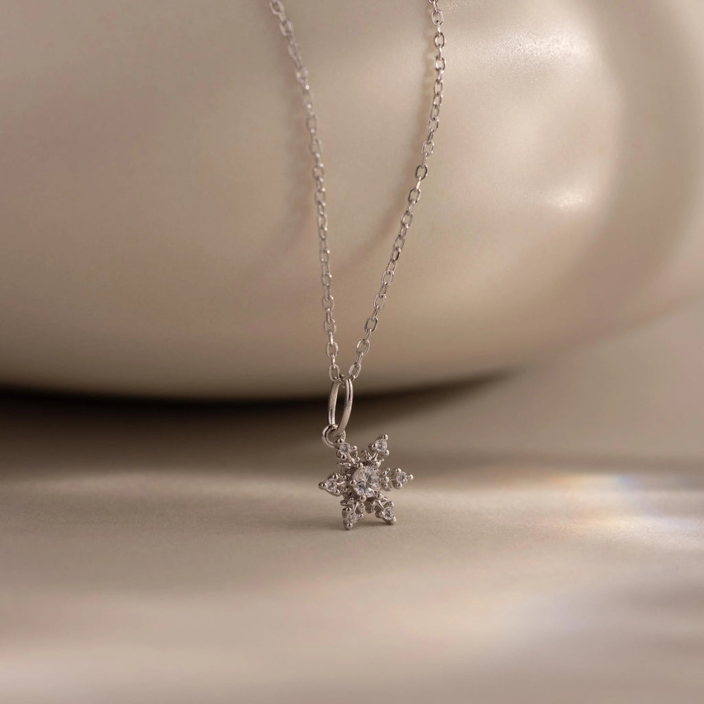 Diamond Snowflake Necklace Silver 18K Gold Plated
