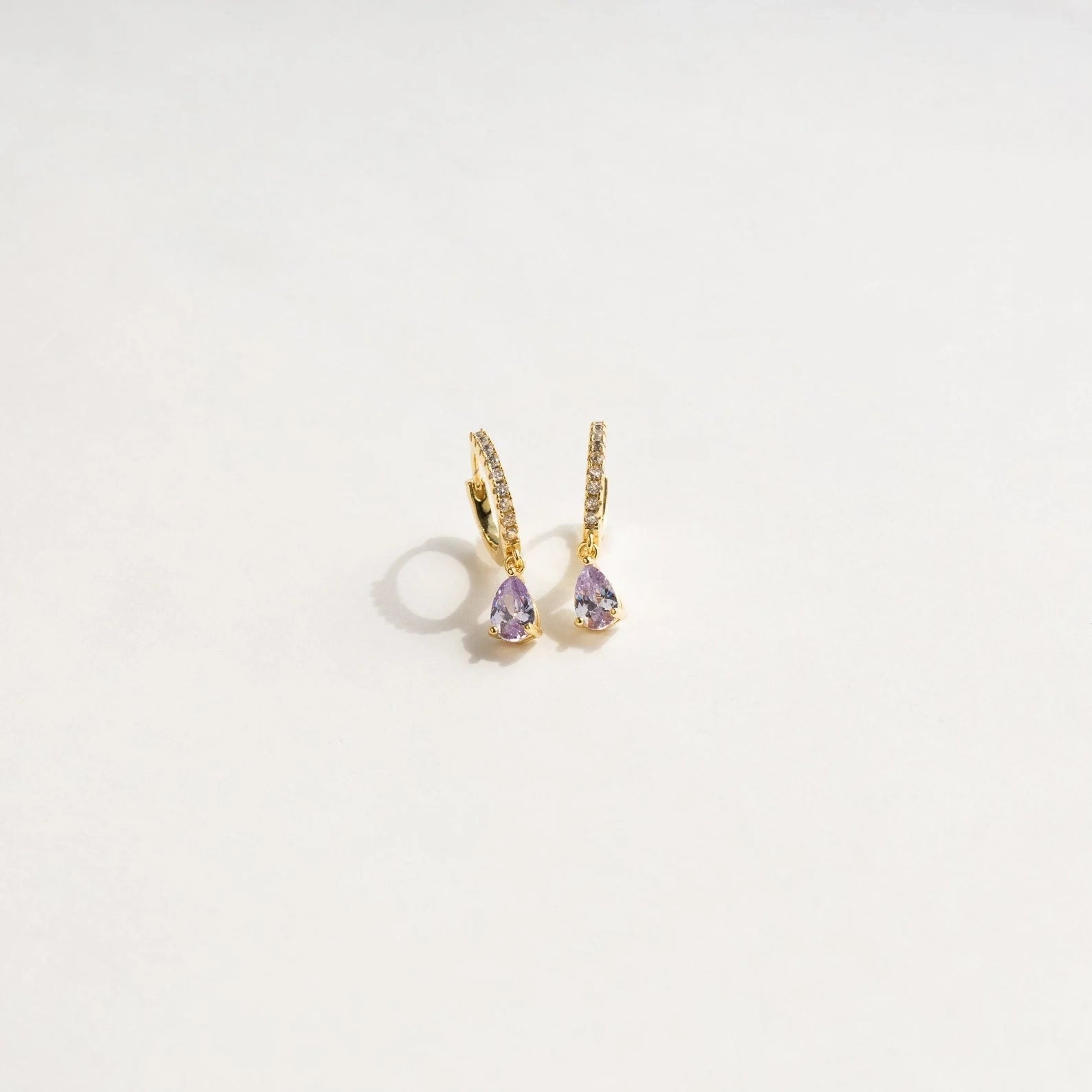 Birthstone Teardrop Diamond Huggie Earrings