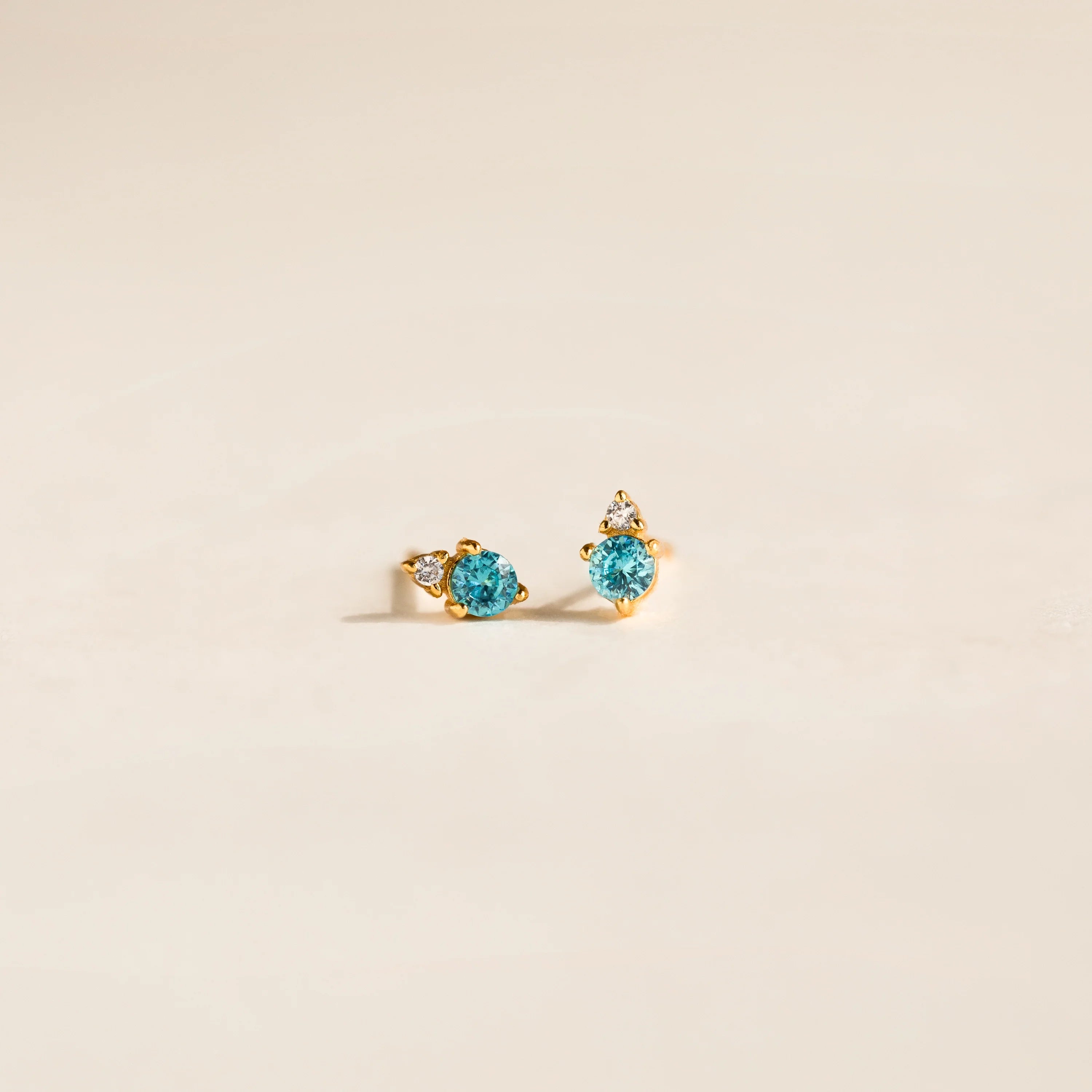 Raindrop Blue Zircon Studs Silver 18K Gold Plated
