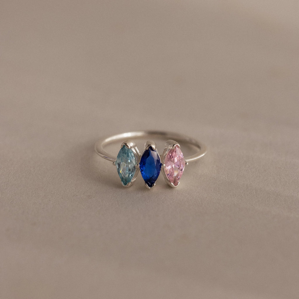 Multiple Marquise Birthstone Ring Silver 18K Gold Plated