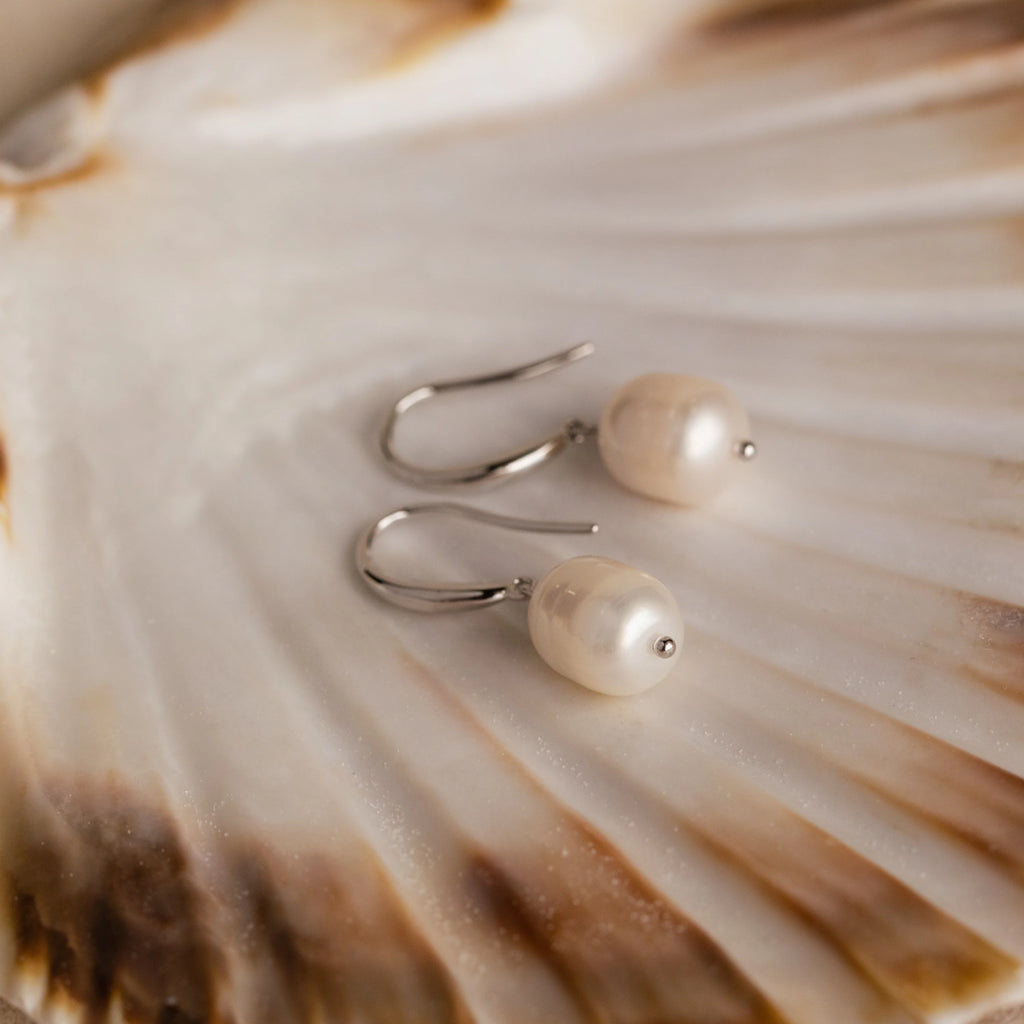 Dangling Pearl Drop Earrings Silver 18K Gold Plated