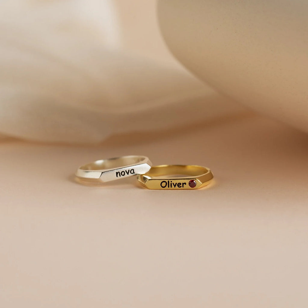 Thin Name Signet Ring Silver 18K Gold Plated