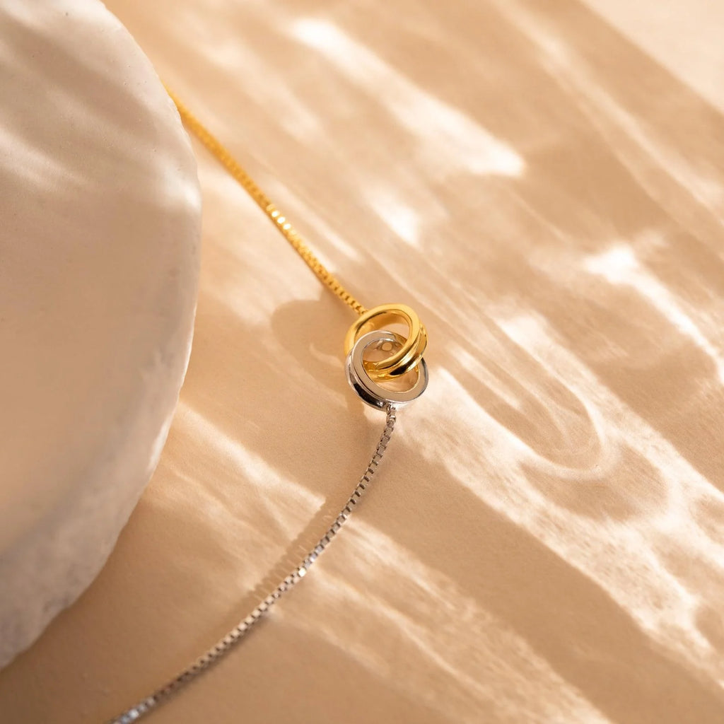 Interlocking Circles Necklace and Bracelet Set Silver 18K Gold Plated