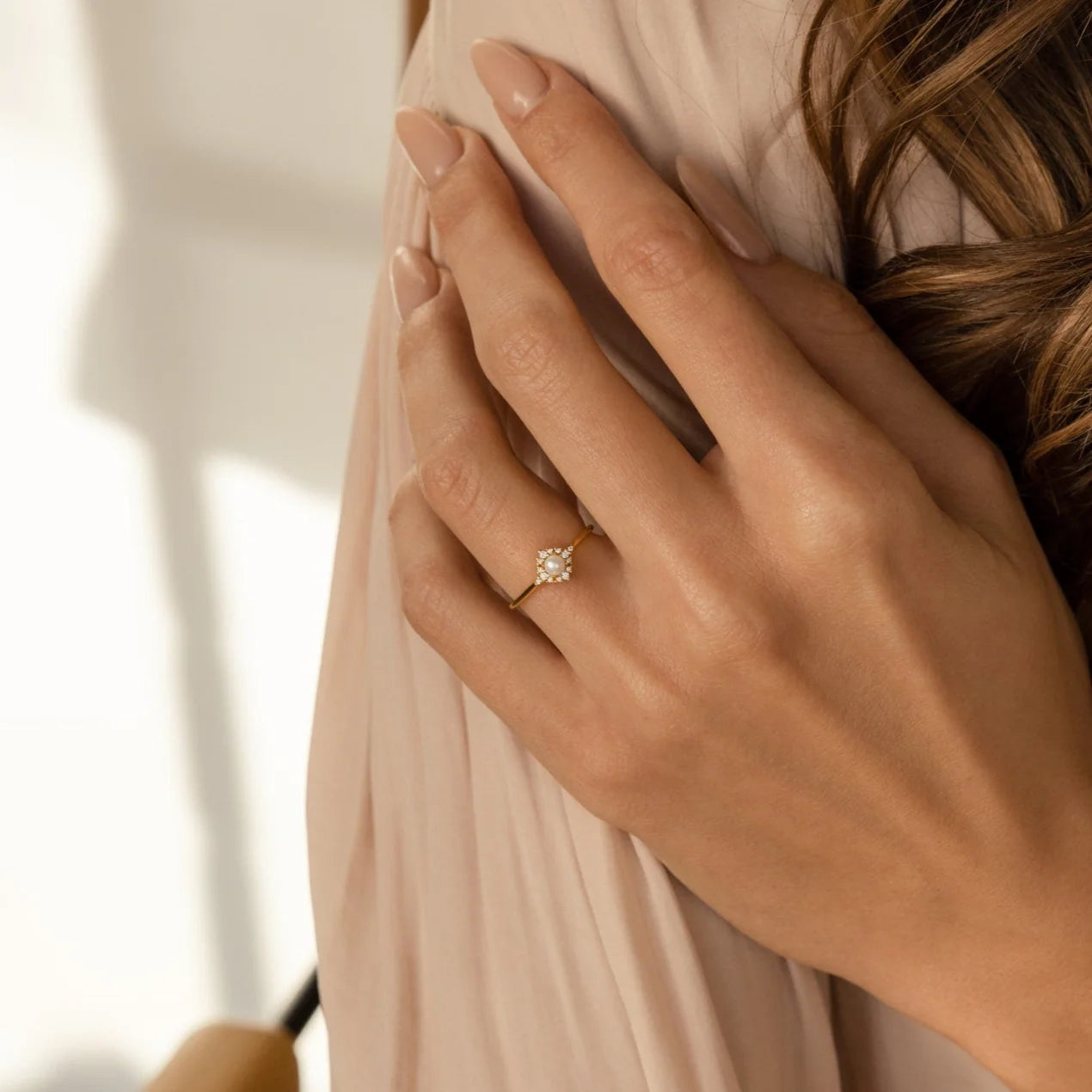 Vintage Pave Pearl Ring Silver 18K Gold Plated