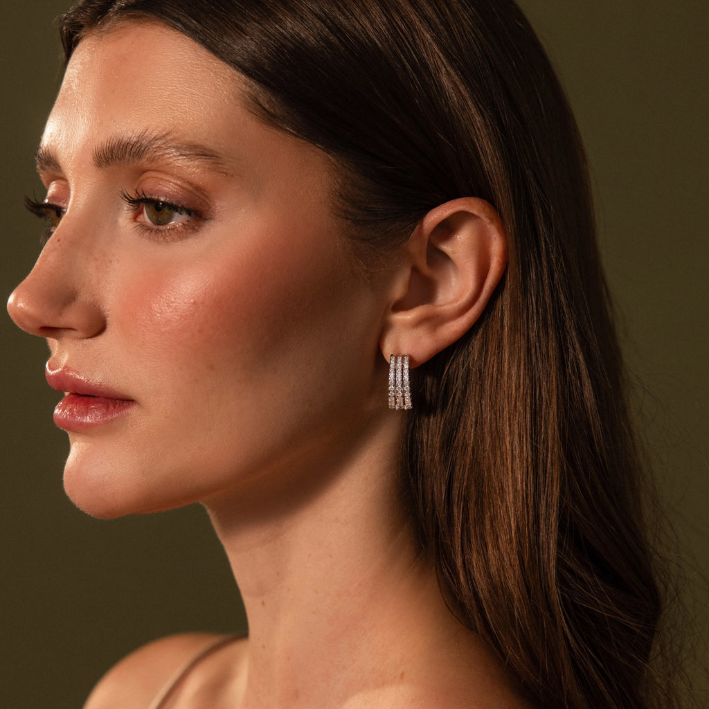 Diamond Pave Trio Hoops Silver 18K Gold Plated