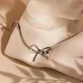 Herringbone Bow Necklace Silver 18K Gold Plated