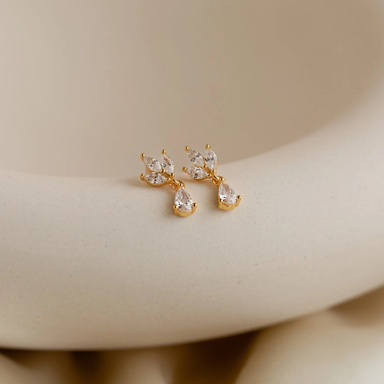 Marquise Diamond Drop Studs Silver 18K Gold Plated