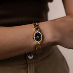 Diamond Pave Onyx Timepiece Silver 18K Gold Plated