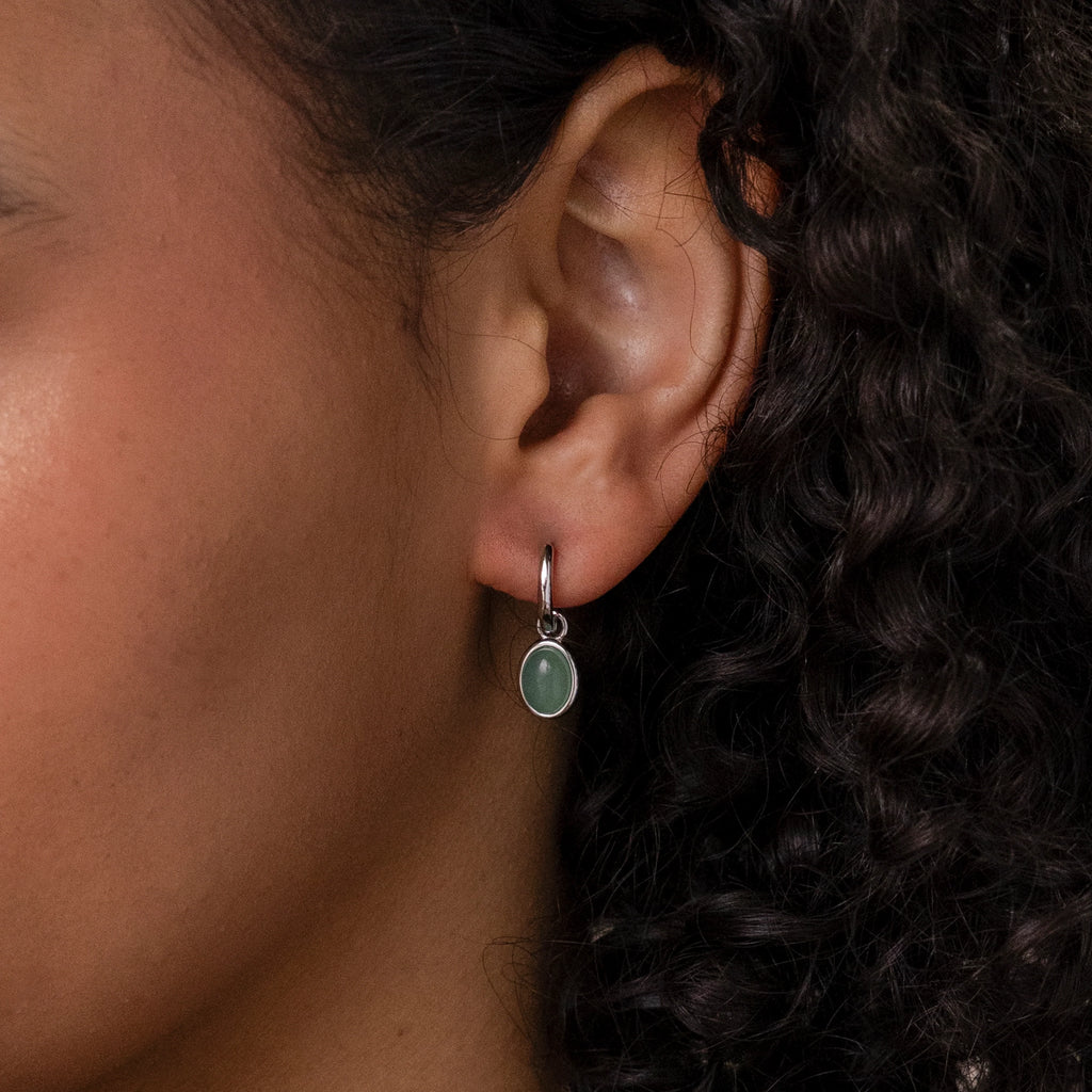 Jade Drop Hoops Silver 18K Gold Plated