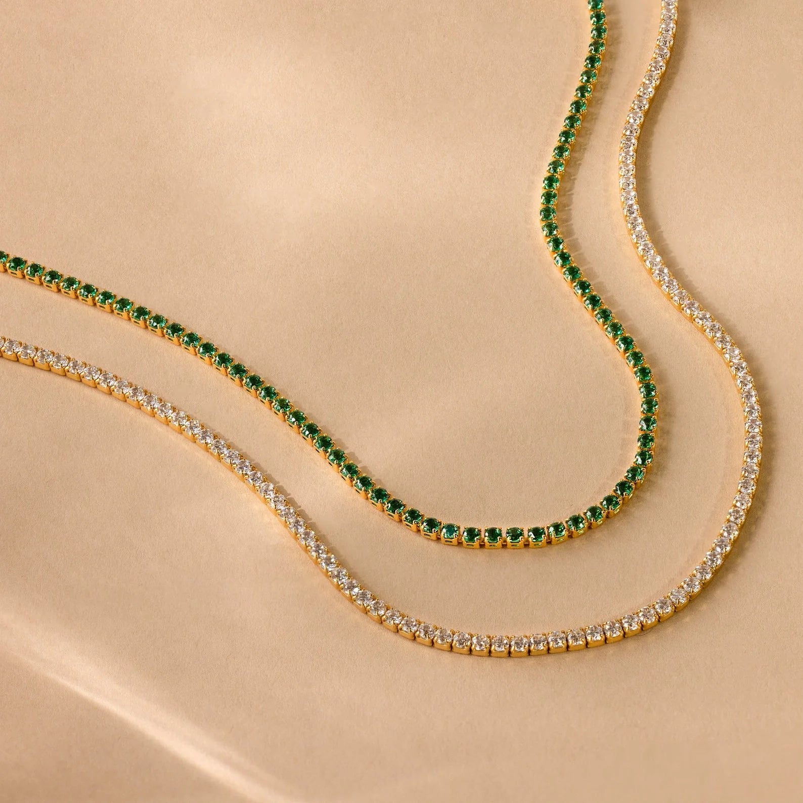 Emerald Tennis Choker Necklace Silver 18K Gold Plated
