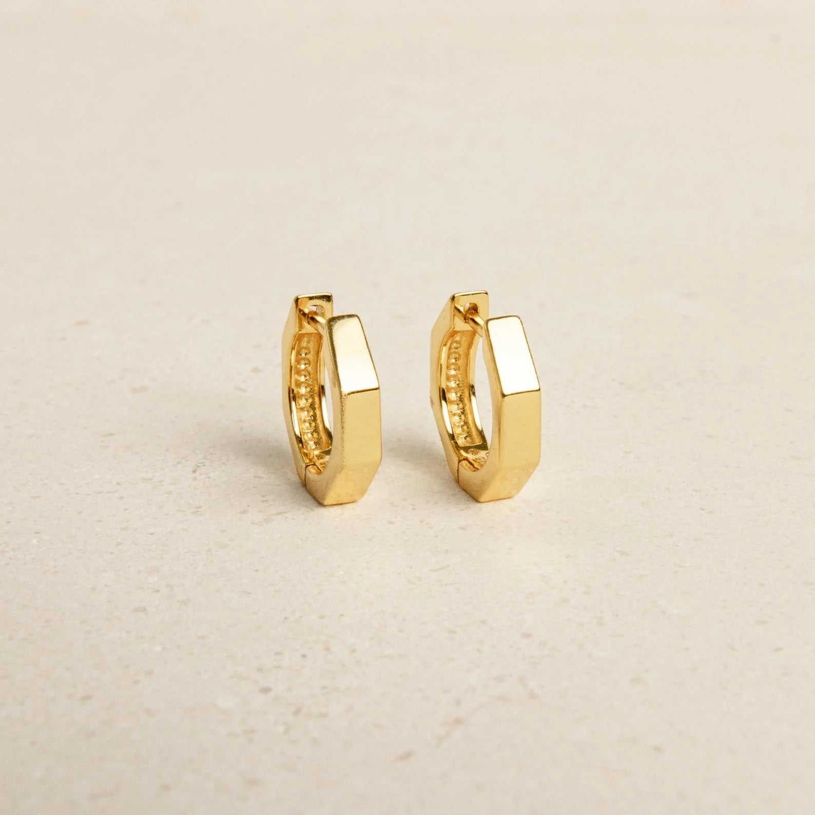 Hexagon Huggie Earrings Silver 18K Gold Plated