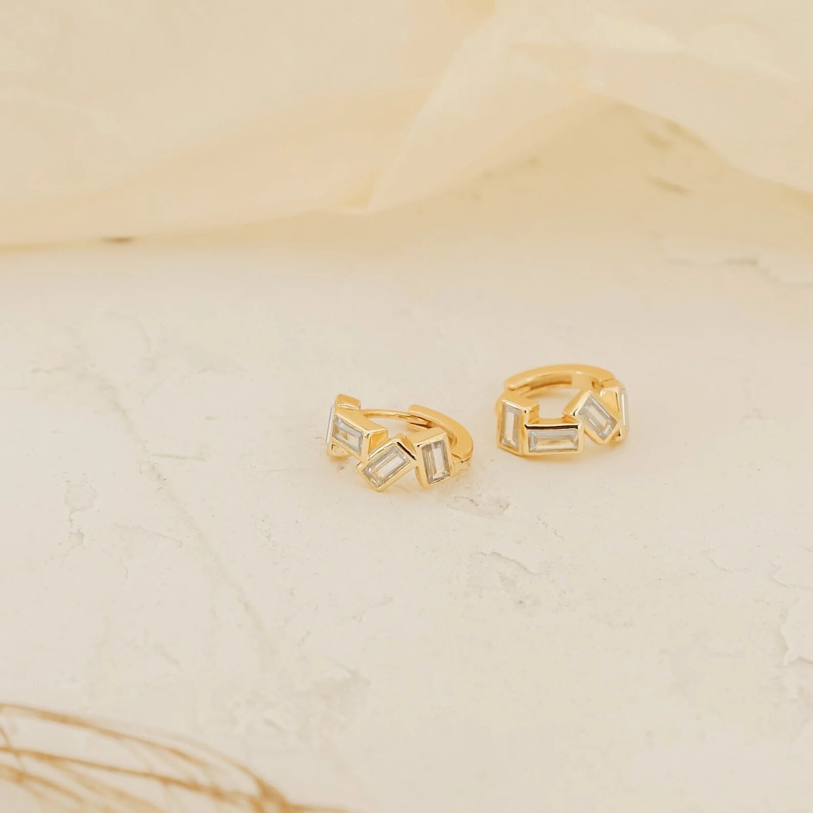 Baguette Diamond Huggies Silver 18K Gold Plated