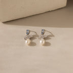 Diamond Aquamarine Pearl Drop Earrings Silver 18K Gold Plated