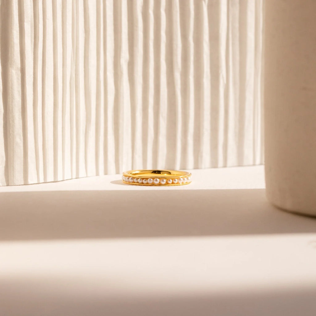 Alicia Pearl Inlay Band Silver 18K Gold Plated