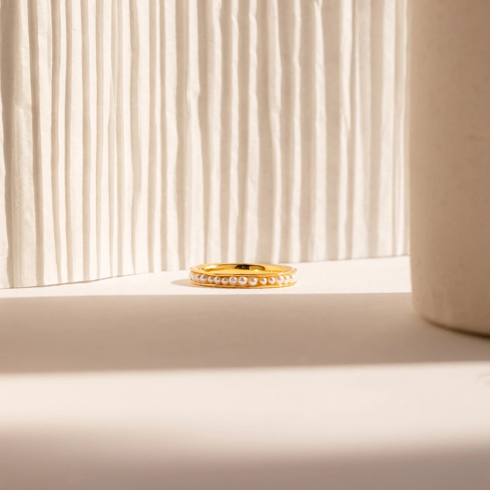 Alicia Pearl Inlay Band Silver 18K Gold Plated