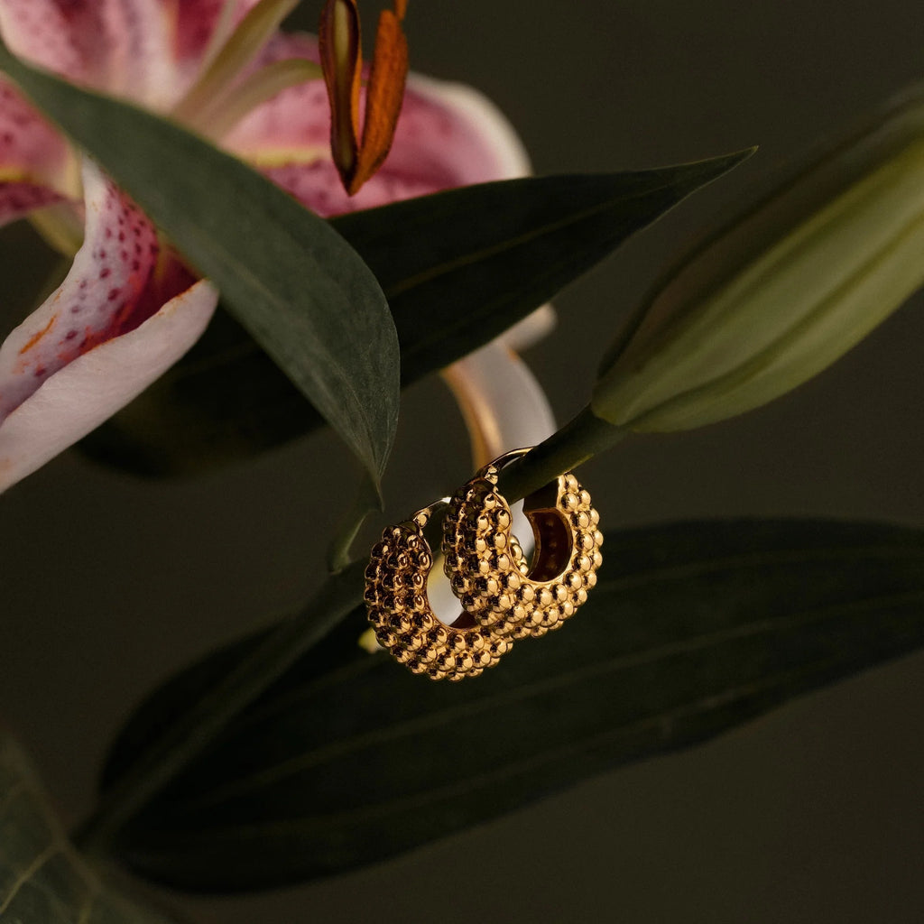 Beaded Dome Hoops Silver 18K Gold Plated