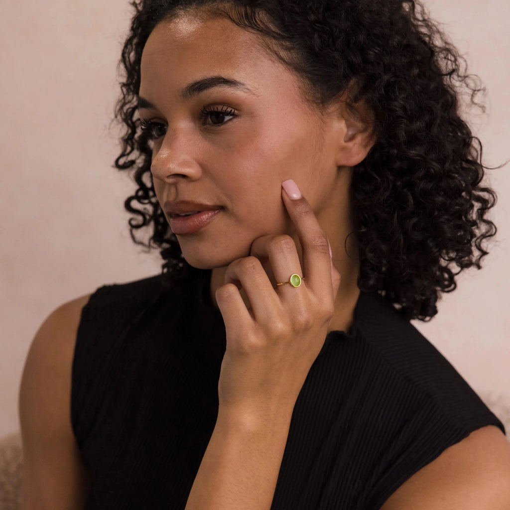 Jade Oval Ring Silver 18K Gold Plated