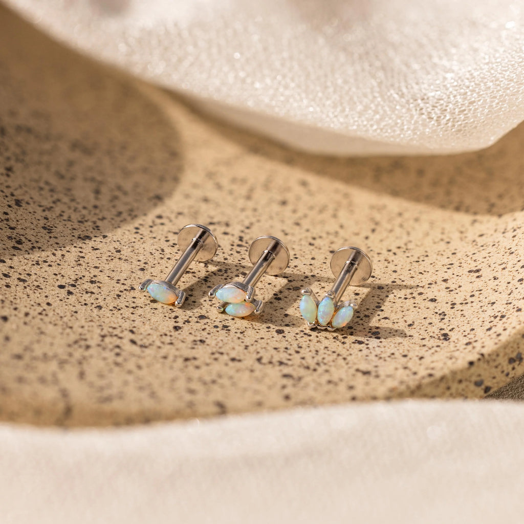 Marquise Opal Flat Back Studs Silver 18K Gold Plated