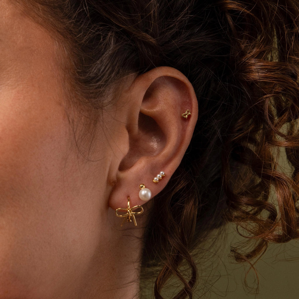 Tiny Bow Flatback Studs Silver 18K Gold Plated