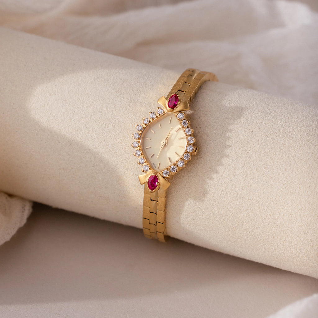 Art Deco Ruby Timepiece Silver 18K Gold Plated