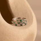Emerald Stacking Ring Set Silver 18K Gold Plated