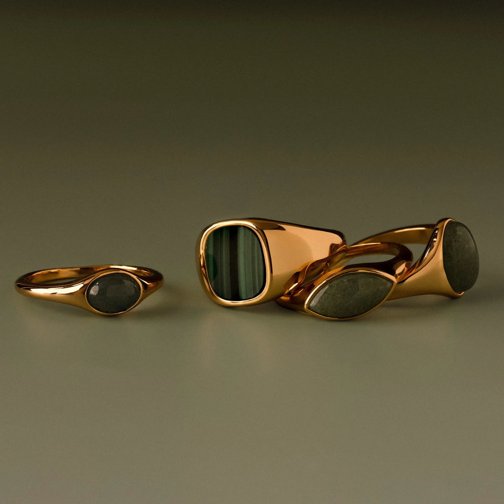 Malachite Signet Ring Silver 18K Gold Plated