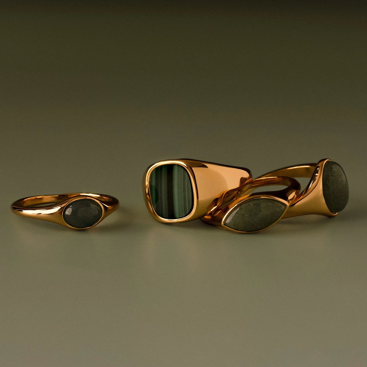 Malachite Signet Ring Silver 18K Gold Plated