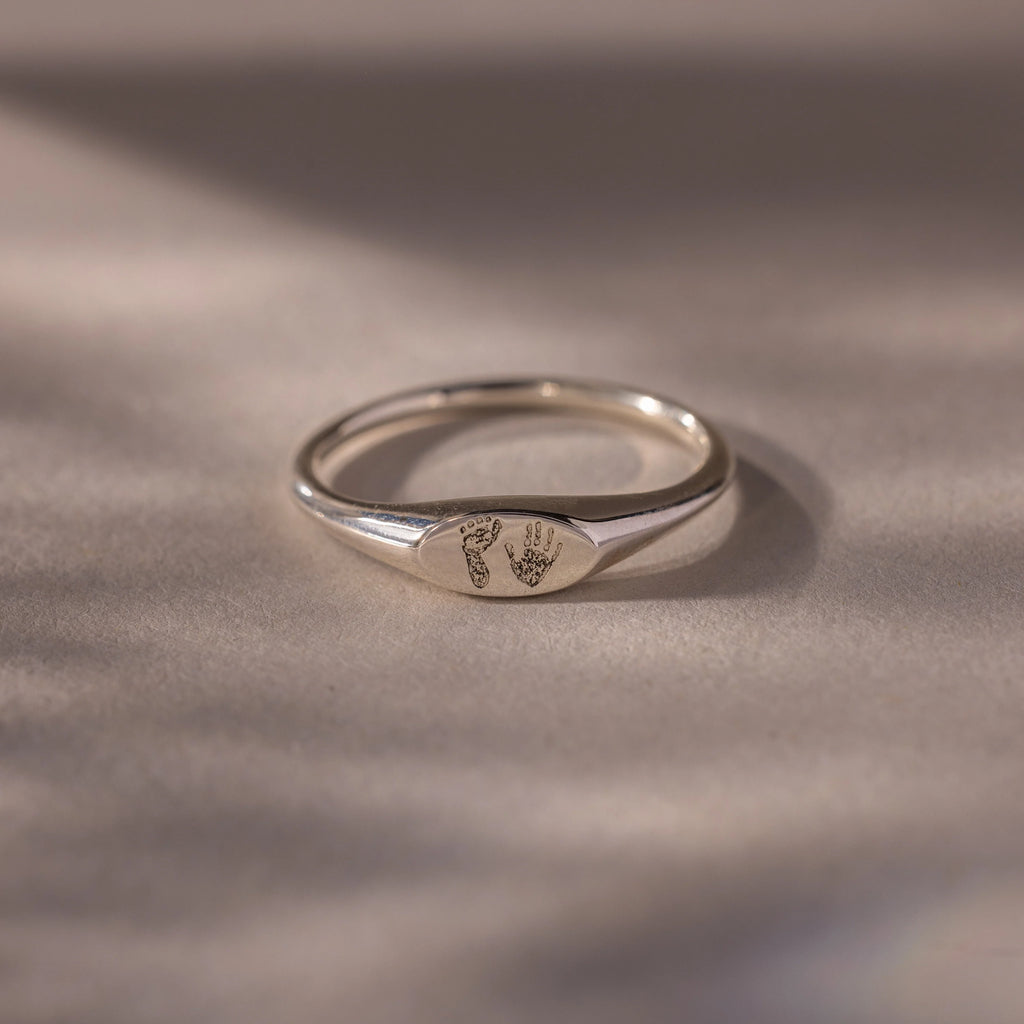 Hand & Footprint Signet Ring Silver 18K Gold Plated