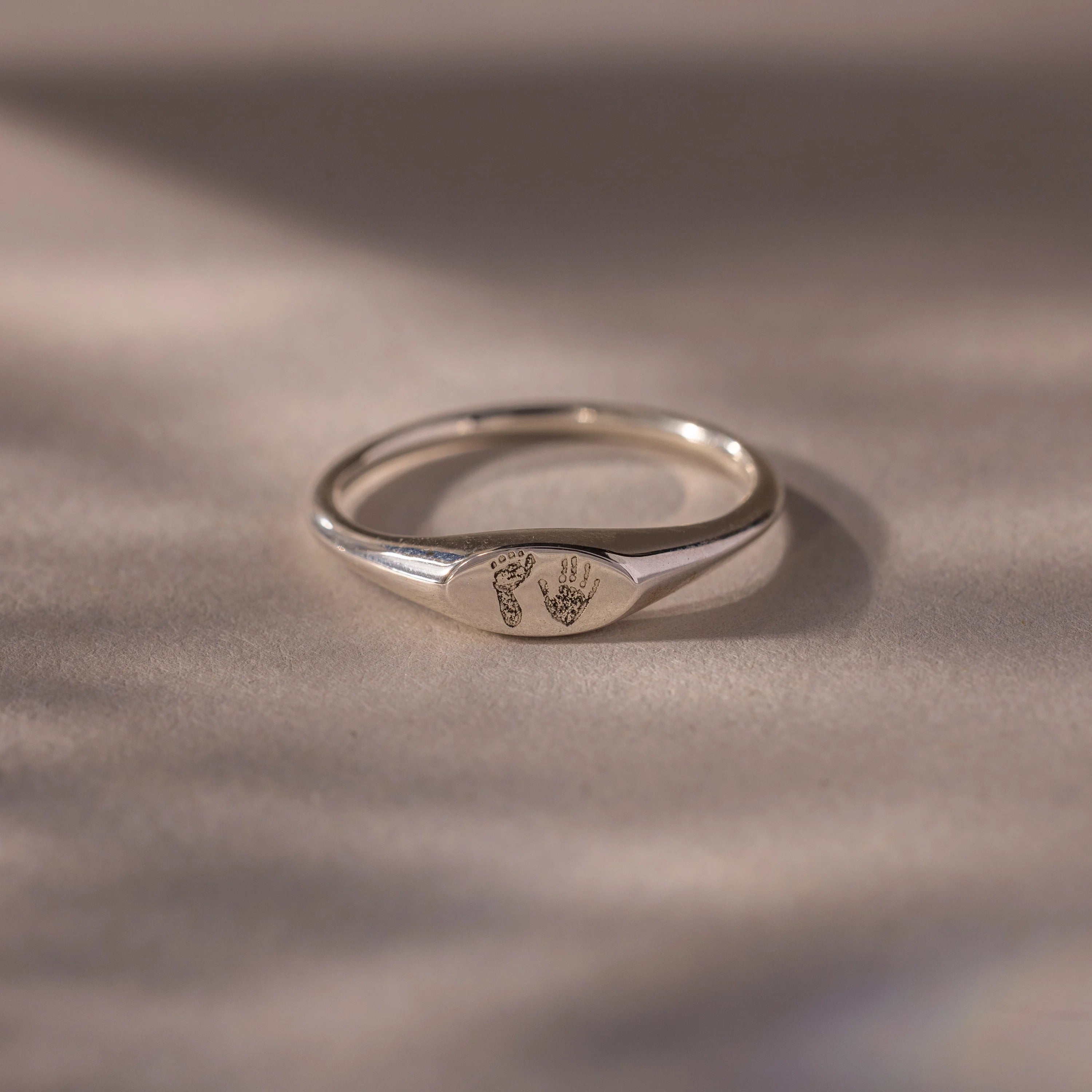 Hand & Footprint Signet Ring Silver 18K Gold Plated