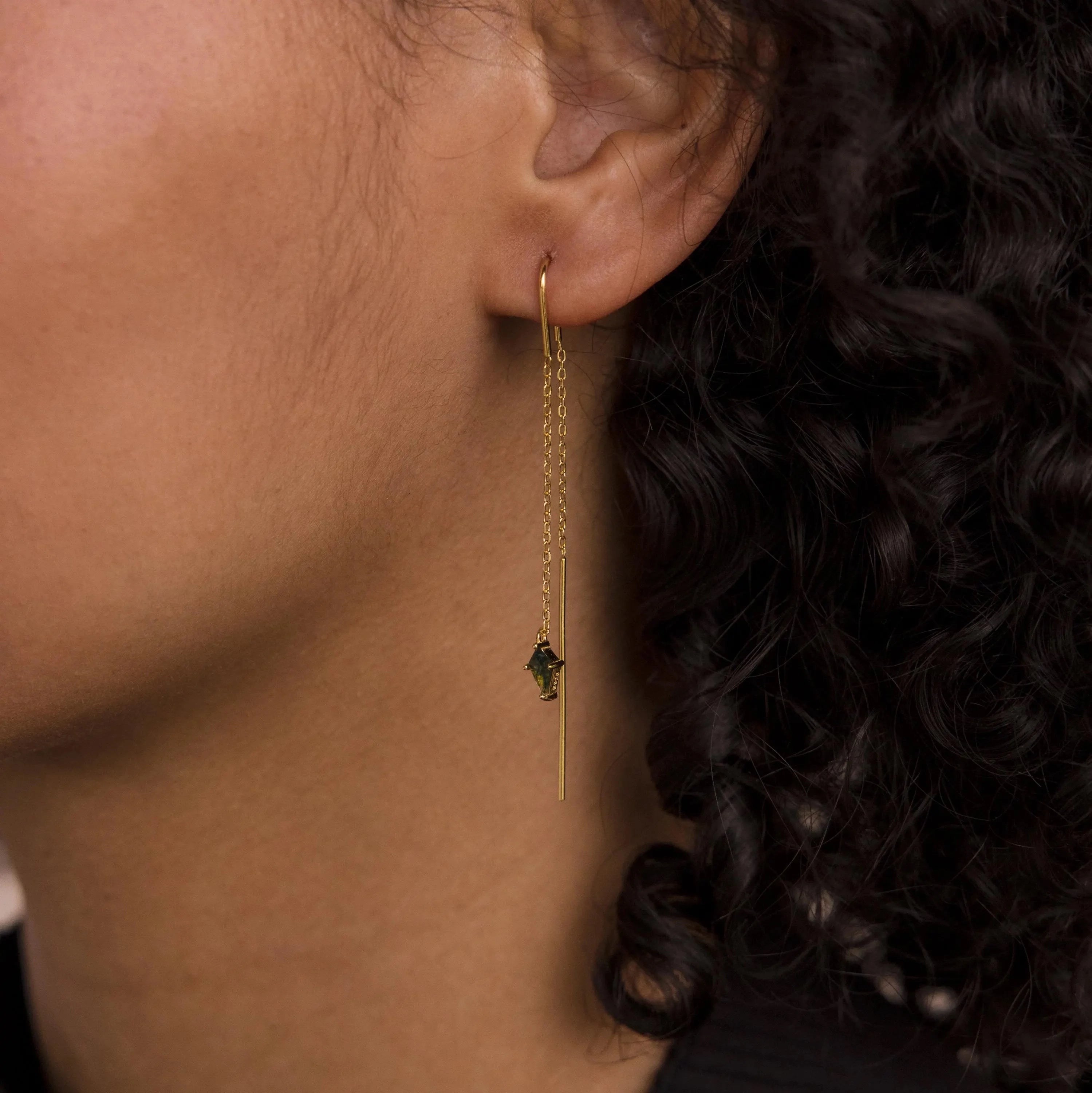 Agate Threader Earrings Silver 18K Gold Plated