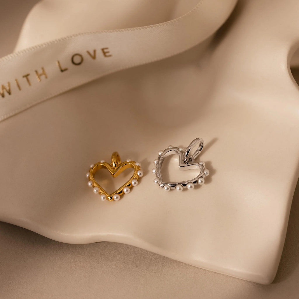Classic Pearl Heart Charm Silver 18K Gold Plated