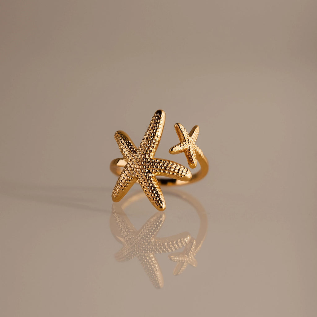 Open Duo Starfish Ring Silver 18K Gold Plated