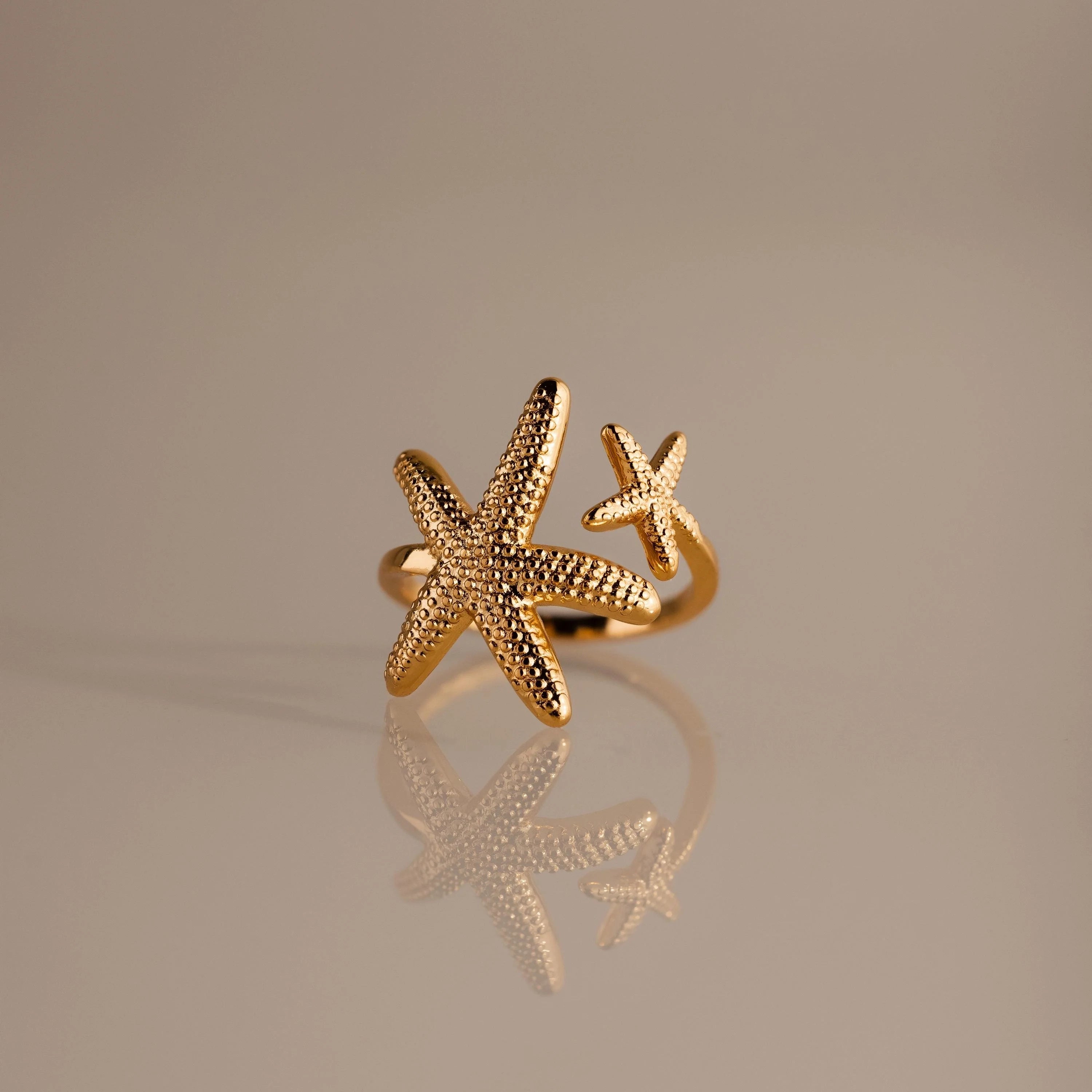 Open Duo Starfish Ring Silver 18K Gold Plated