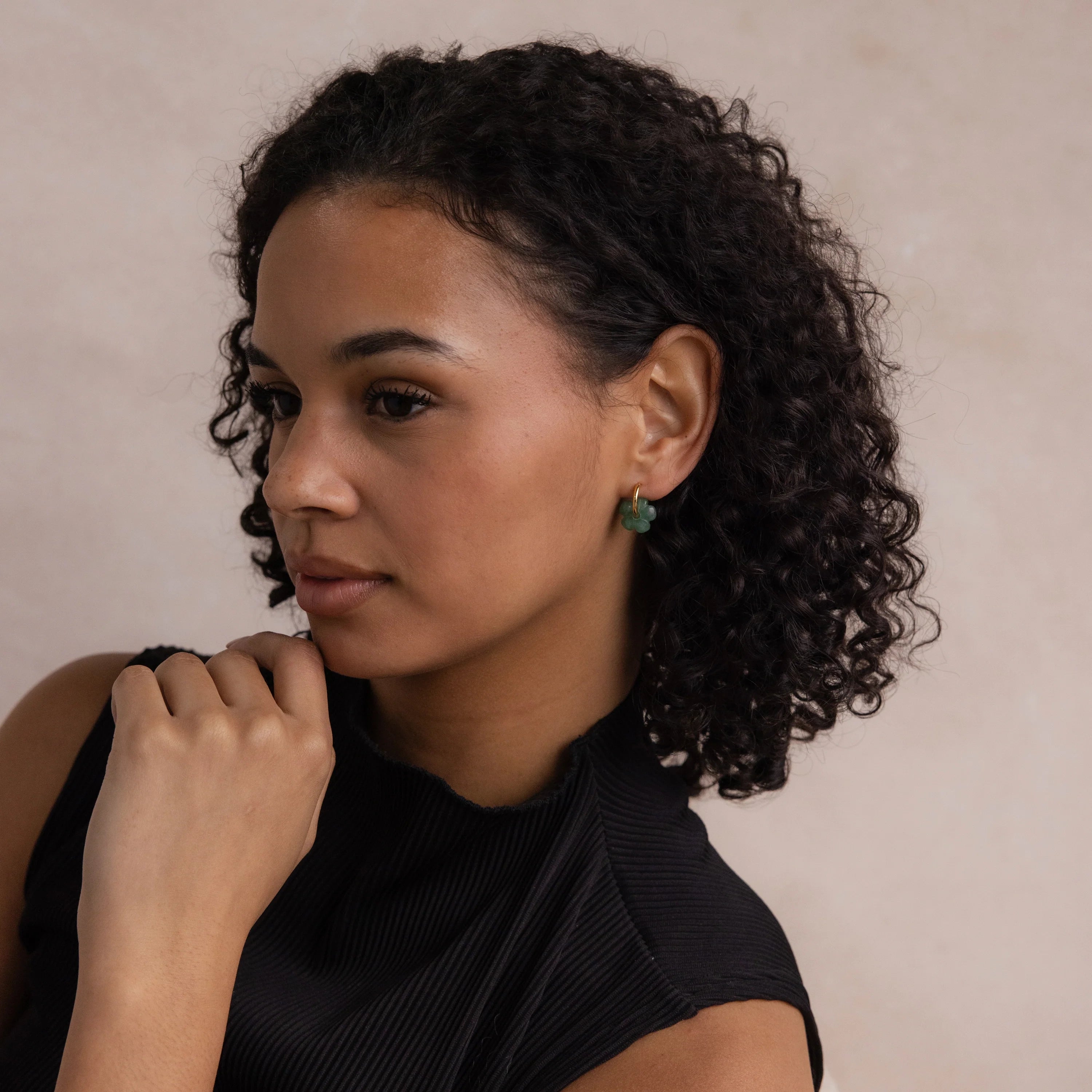 Jade Flower Hoops Silver 18K Gold Plated
