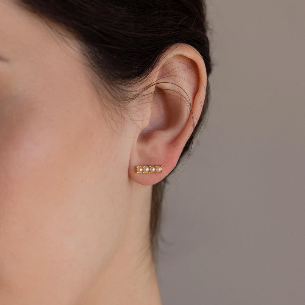 Dainty Pearl Bar Studs Silver 18K Gold Plated