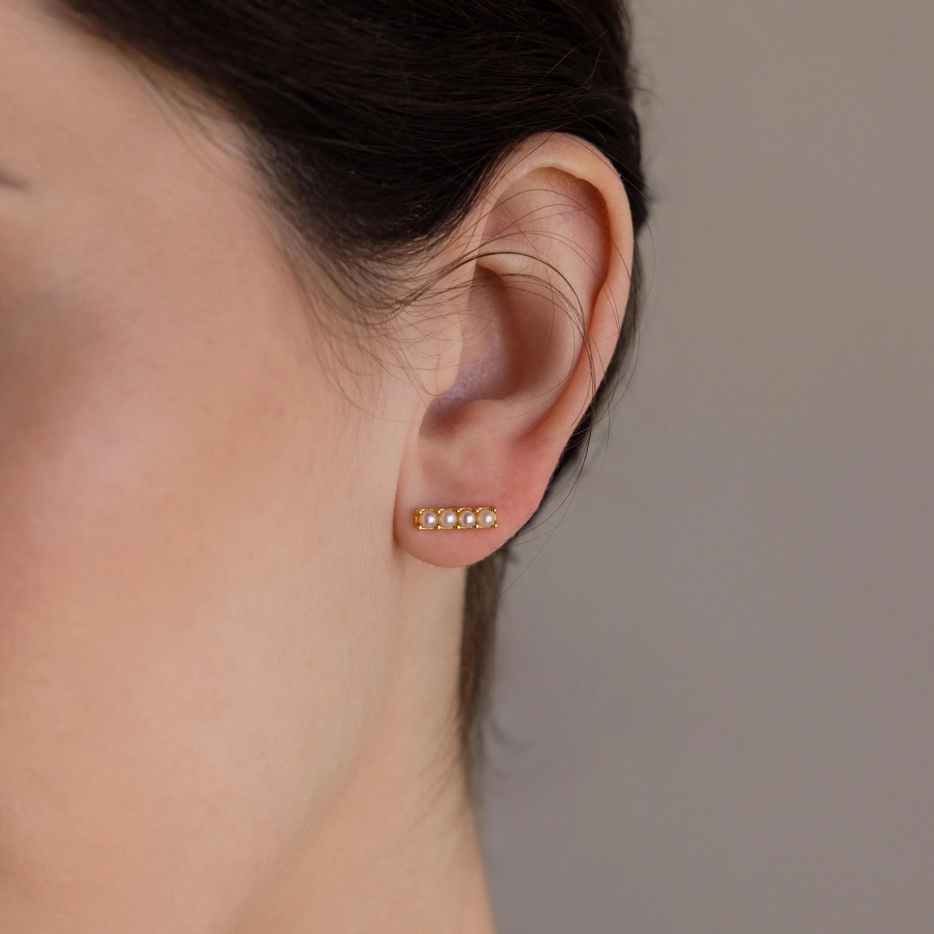 Dainty Pearl Bar Studs Silver 18K Gold Plated
