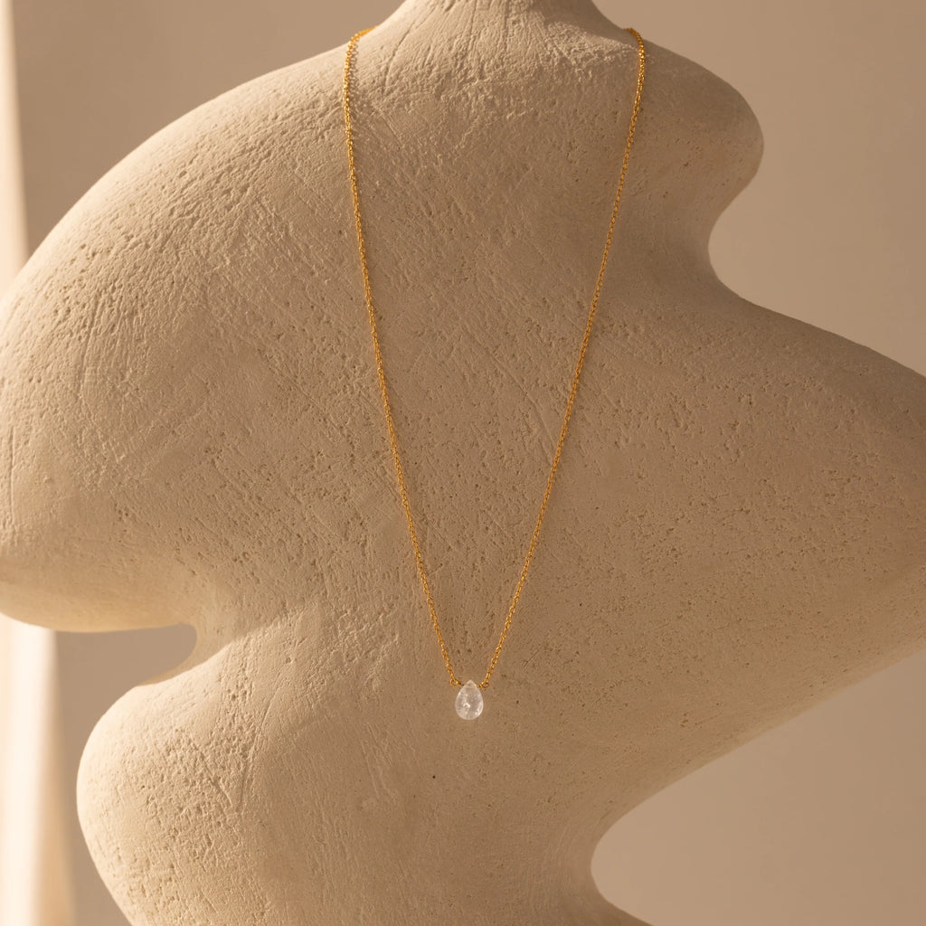 Teardrop Moonstone Necklace Silver 18K Gold Plated