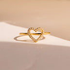 Aphrodite Diamond Heart Ring Silver 18K Gold Plated