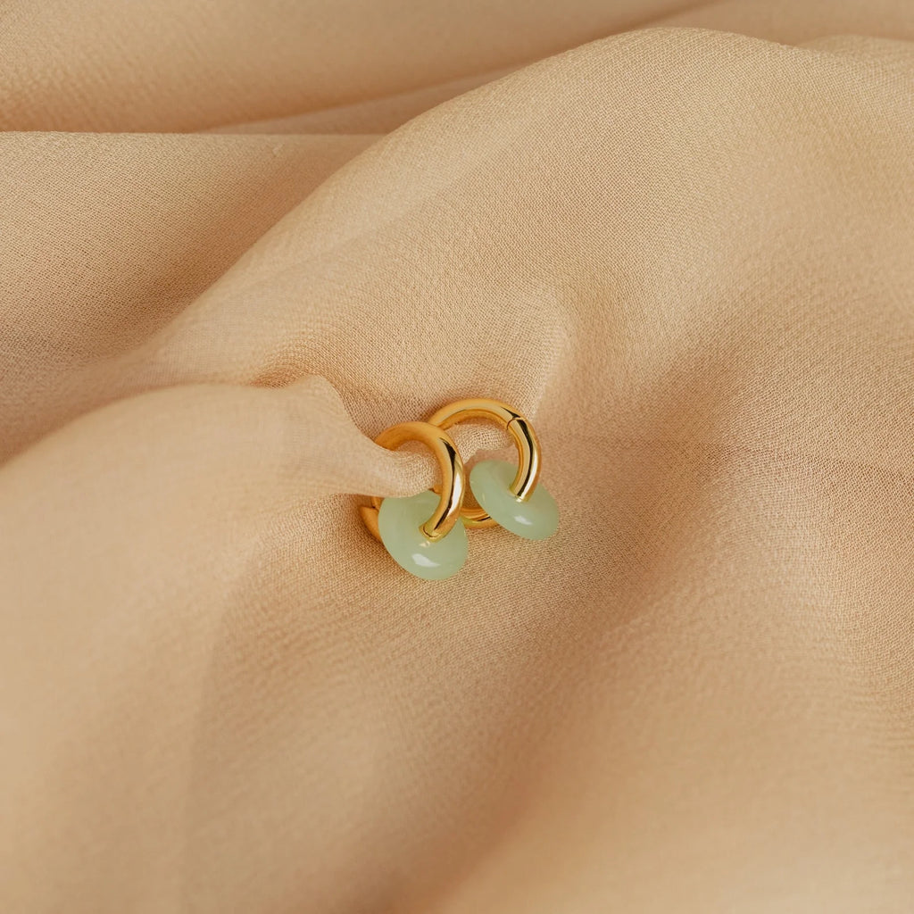 Dainty Jade Duo Hoops Silver 18K Gold Plated