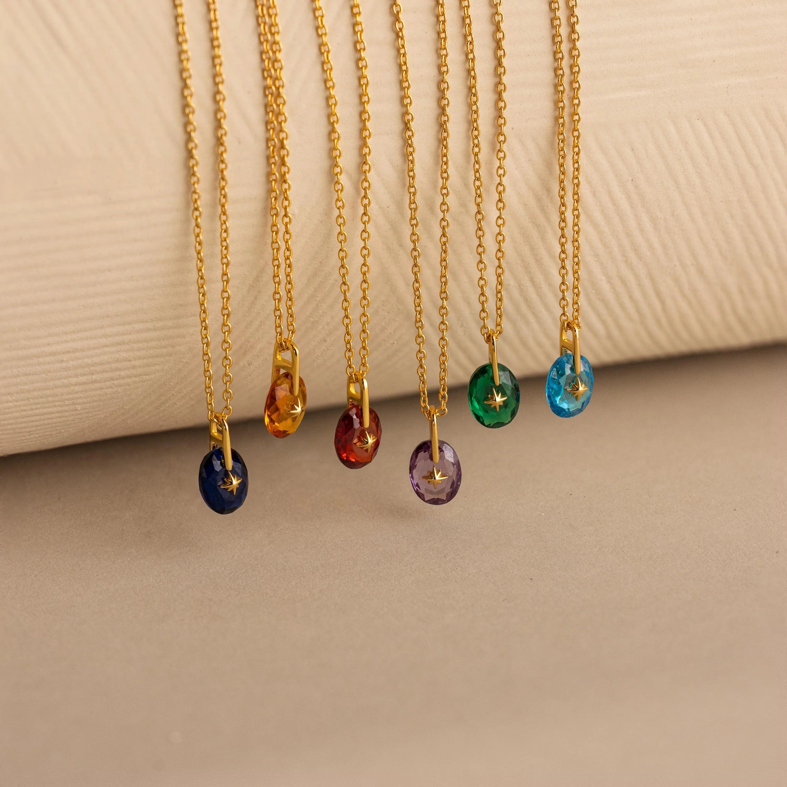 North Star Birthstone Signet Charm Necklace Silver 18K Gold Plated