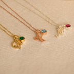 Initial Heart Birthstone Necklace Silver 18K Gold Plated