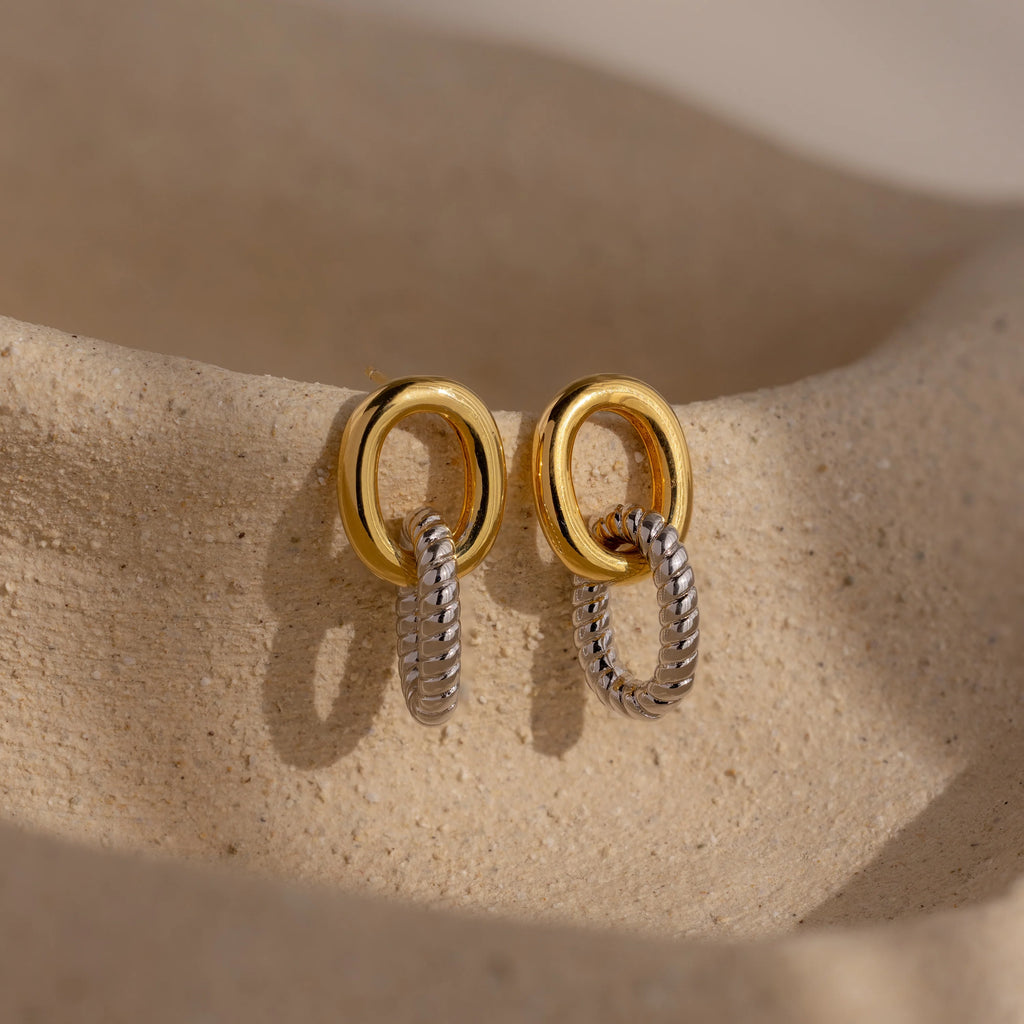 Twisted Link Earrings Silver 18K Gold Plated