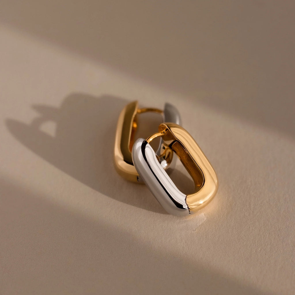 Bold Link Hoops in Mixed Metal Silver 18K Gold Plated