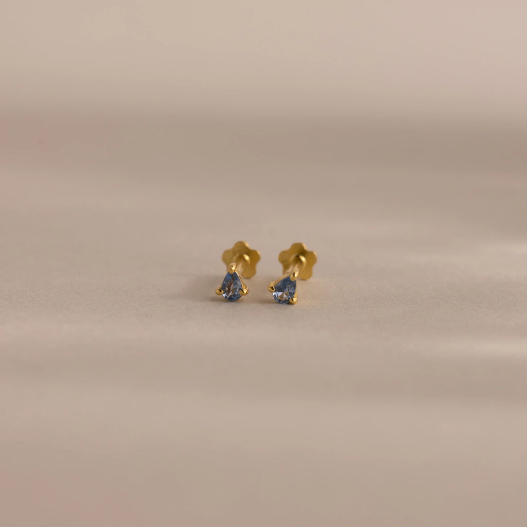Teardrop Aquamarine Flatback Studs Silver 18K Gold Plated
