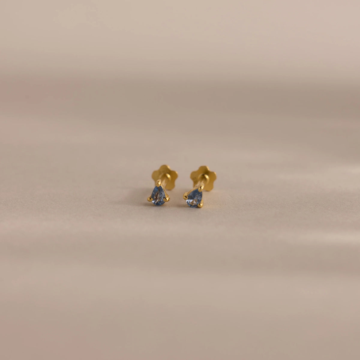 Teardrop Aquamarine Flatback Studs Silver 18K Gold Plated