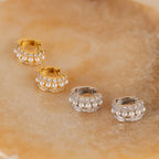 Diamond Pearl Stacked Hoops Silver 18K Gold Plated